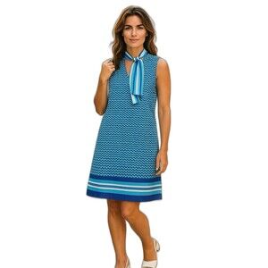Tommy Hilfiger Blue Geometric Tie Neck Sheath Dress NWT 2